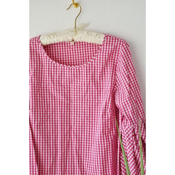 jane and delancey top Woman's L Pink Gingham Checkered Ruffle Sleeve Summer - Picture 2 of 7